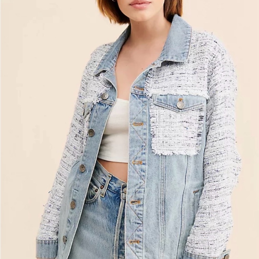 BB Dakota by Steve Madden Light Blue Denim Jacket with White Tweed Accents